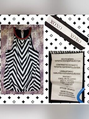 XOXO Blk & White Striped & Colorblock Soft Woven Tank Top w/Built-In Necklace XL